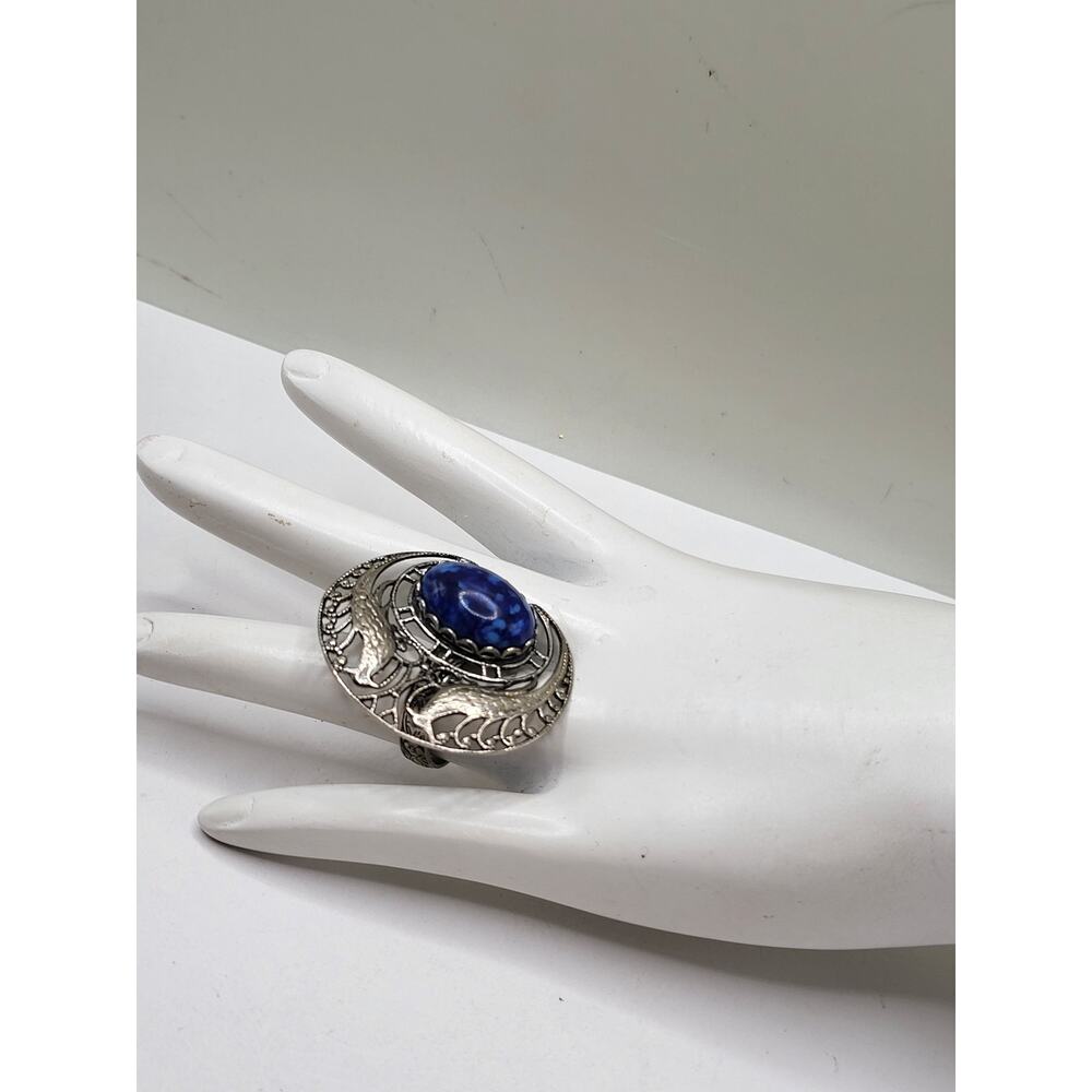 Vintage Peacock Ring Statement Adjustable Silver … - image 4